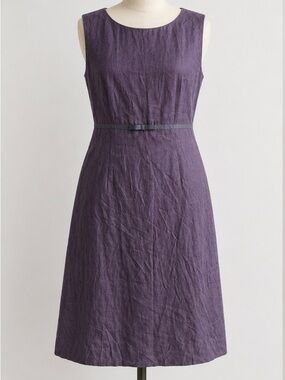 Great Plains London Purple 100% Linen Sleeveless A-Line Midi Dress L Minimalist